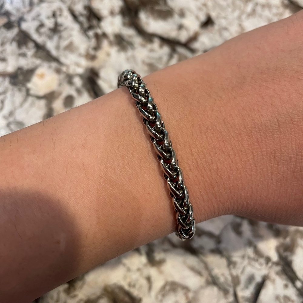 Silver Tone Magnetic Woven Chain Bracelet Unisex